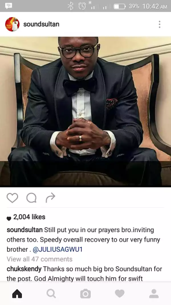Musician Sound Sultan Urges Colleagues And Fellow Nigerians To #Pray4JuliusAgwu